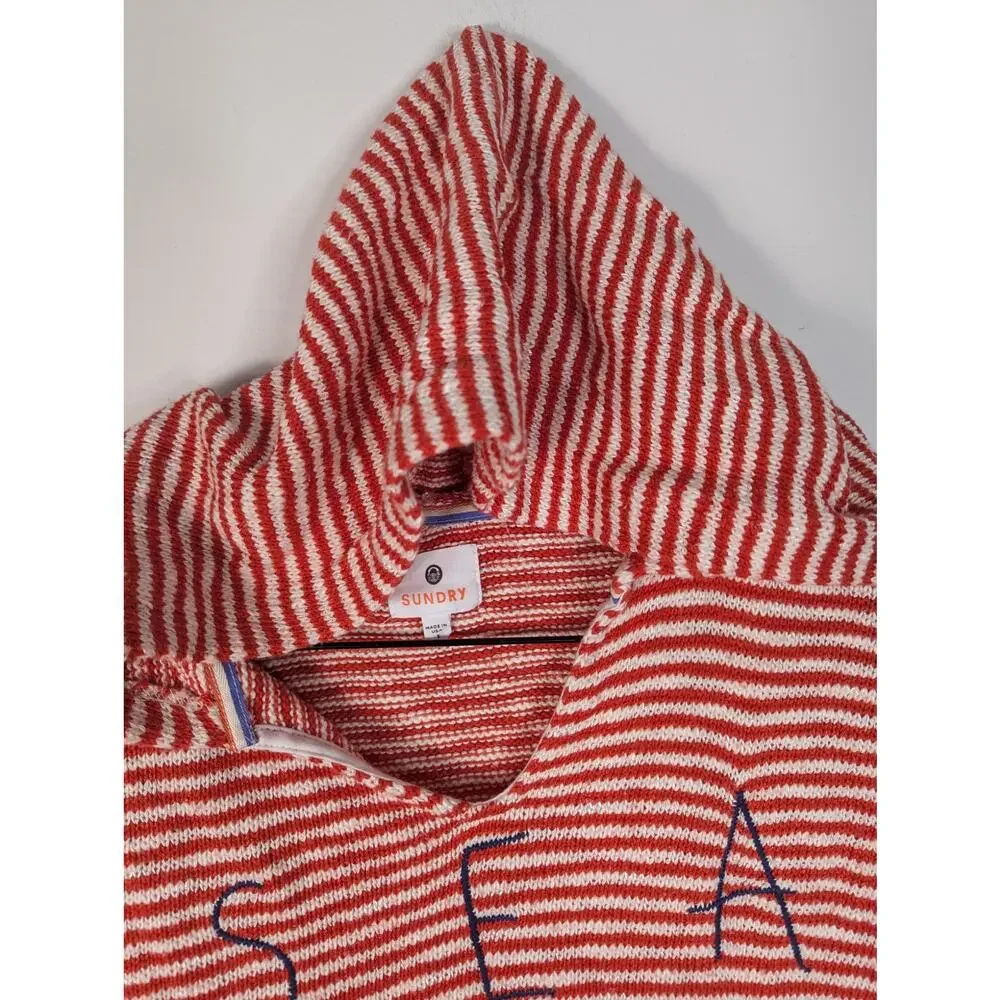 Sundry Striped Sea Sun Salt Embroidered Coastal Hooded Sweater